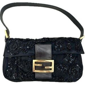 Fendi baguette sequin glitter embroidered black french beaded lace handbag bag